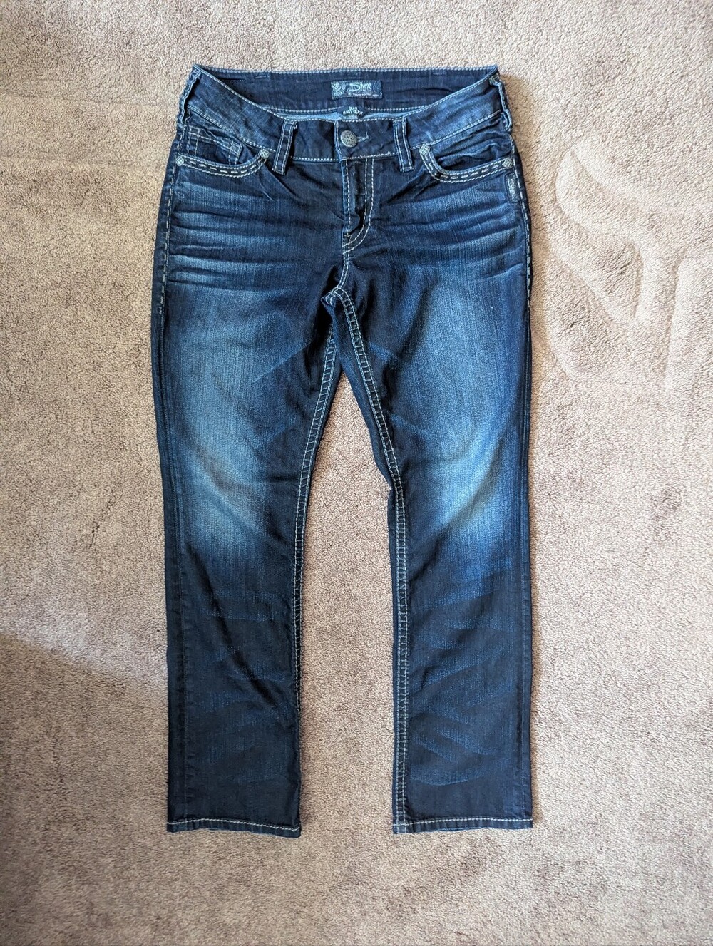 Silver Jeans Women's Straight Leg Mid/Dark Blue Wash